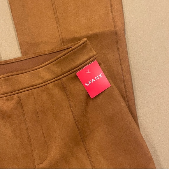 SPANX Faux Suede Pull On Flare Pants Rich Caramel Size Medium New With Tag - Picture 6 of 13
